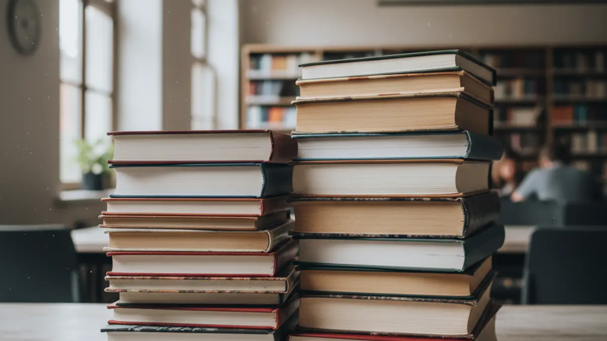 Imagen genérica de libros apilados en una mesa, simbolizando el fomento de la lectura.