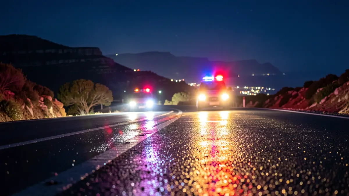 Generic image of emergency lights at night on wet asphalt.