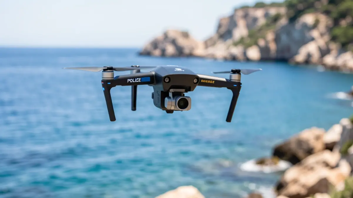 Imagen de un dron de la Policía Local sobrevolando la costa.