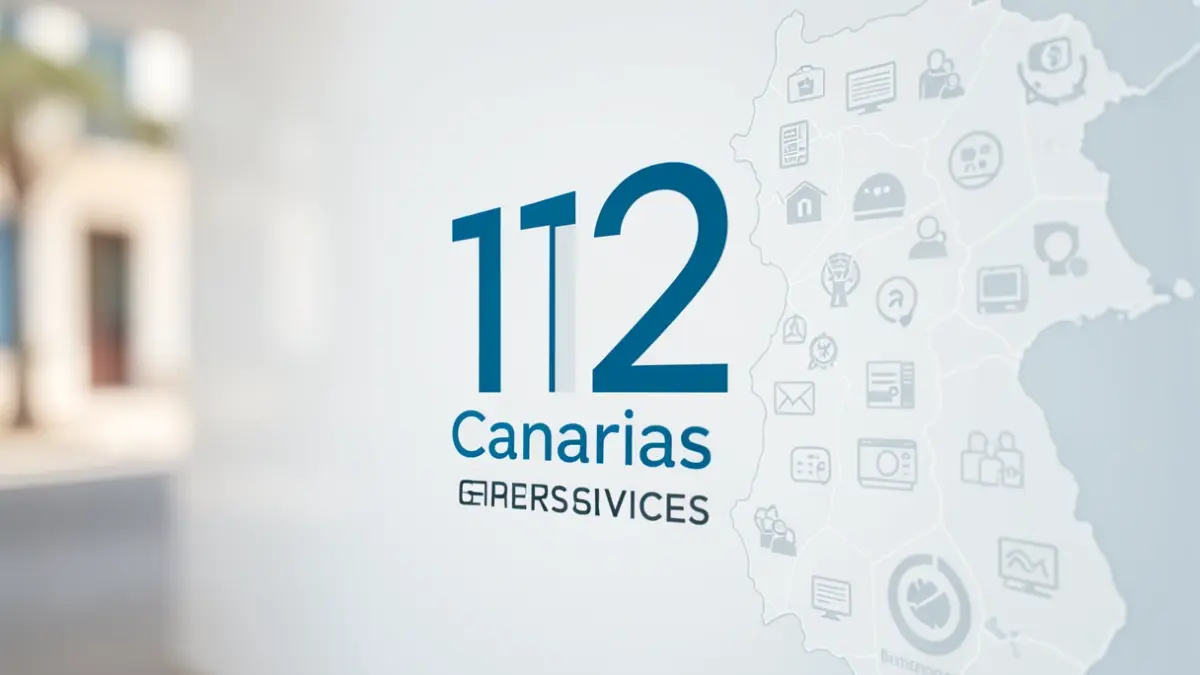 112 Canarias logo with graphic elements symbolizing digital communication and public service.