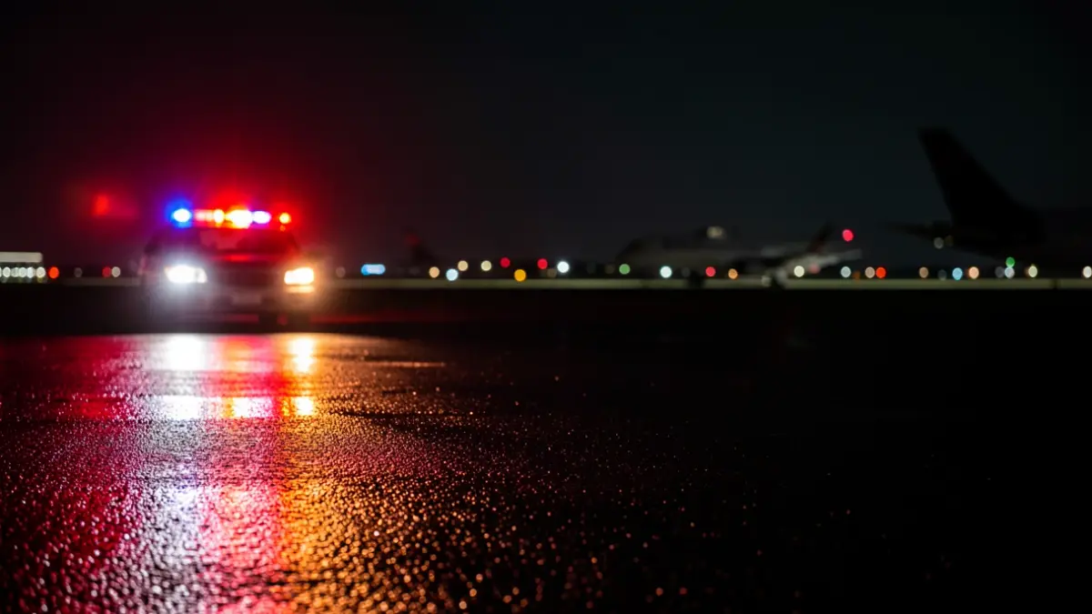 Generic image of emergency lights on an airport runway.