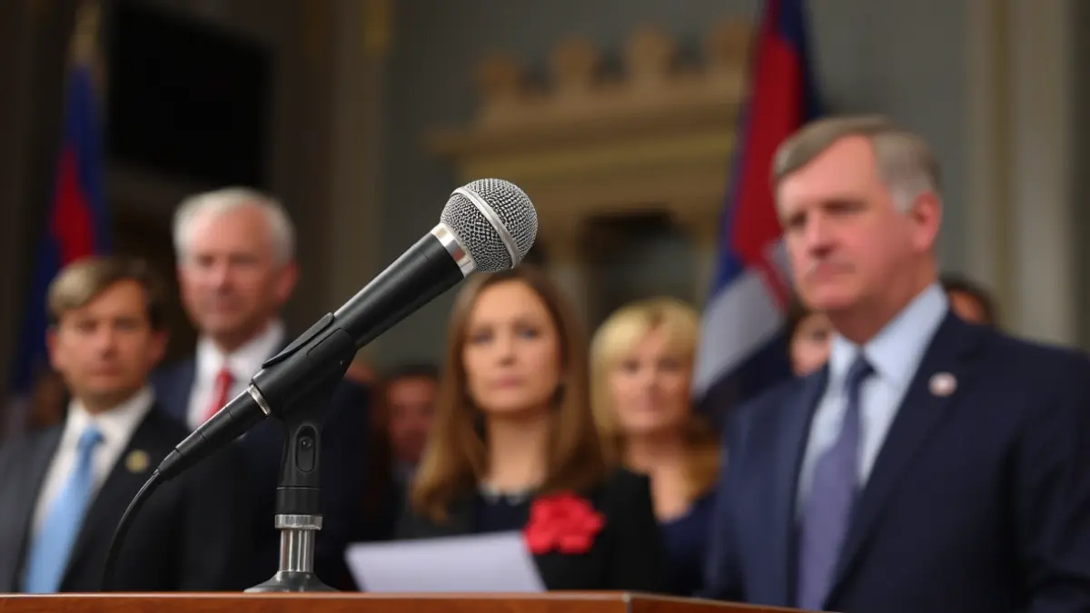 Generic image of a microphone on a podium, symbolizing a political debate or official statement.