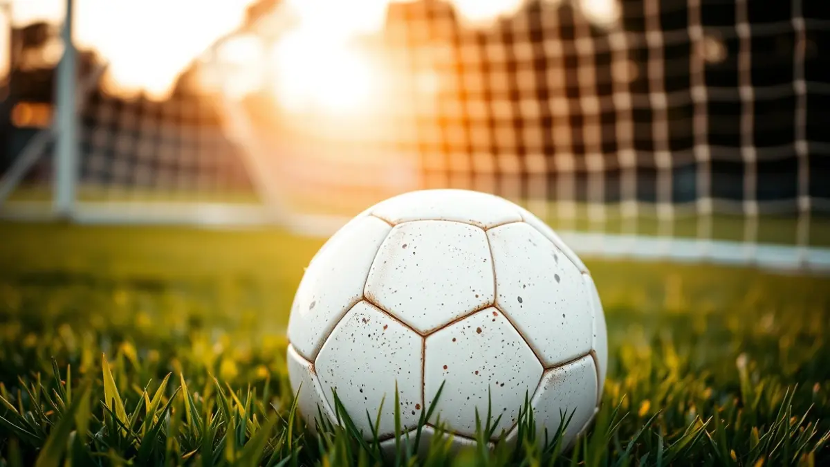 Imagen genérica de un balón de fútbol en el césped de un campo, con la portería desenfocada al fondo.