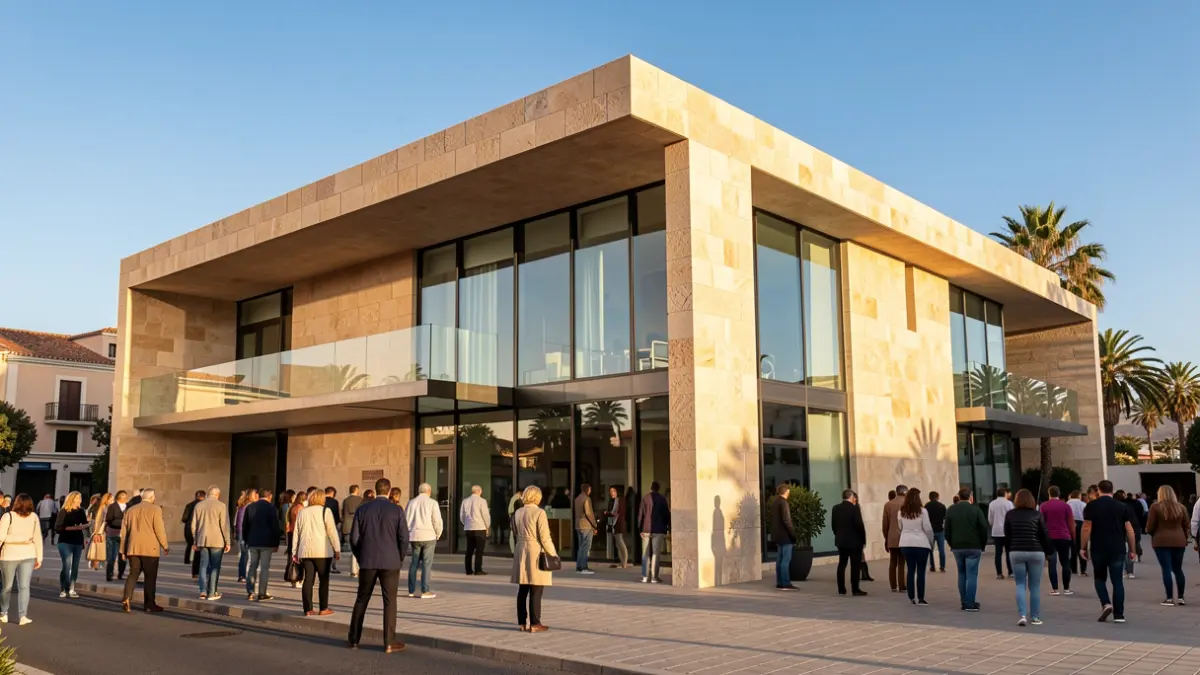 Modern facade of a cultural building in La Palma with natural light.