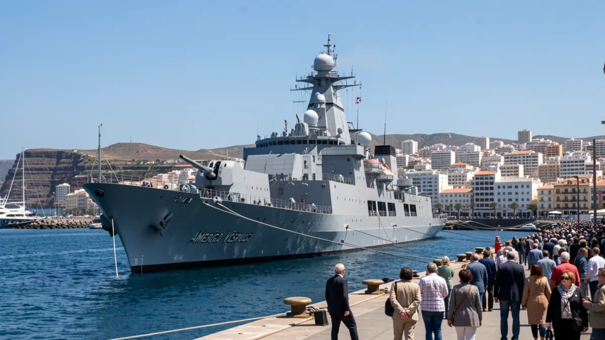 El buque escuela italiano Amerigo Vespucci atracado en el puerto de Santa Cruz de Tenerife.