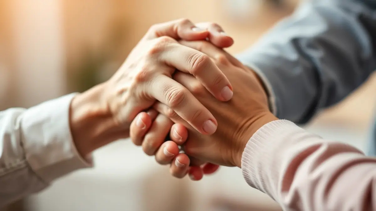 Generic image of two hands clasped together, symbolizing support and care.