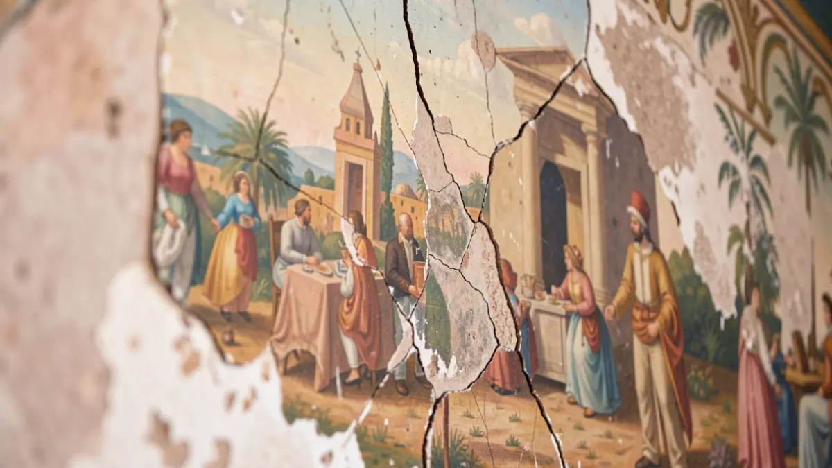 Image of a deteriorated mural in Pueblo Canario.