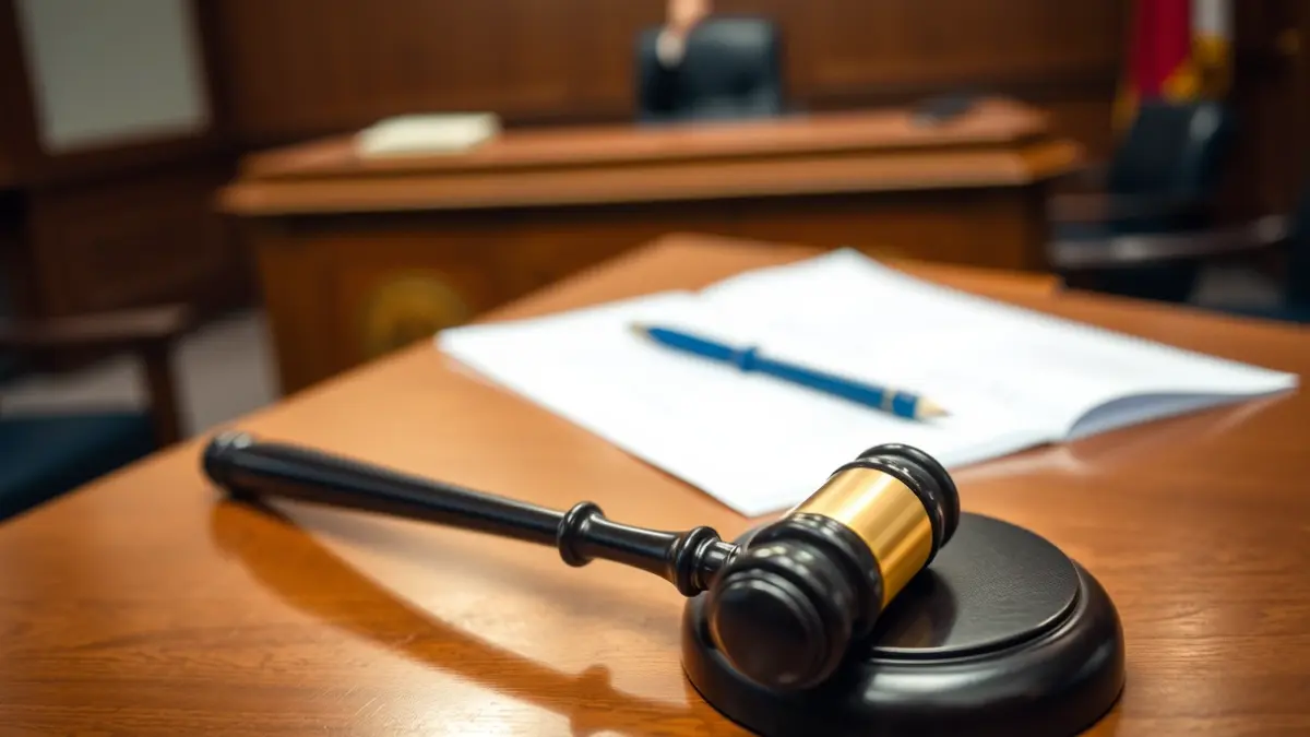 Generic image of a judge's gavel on a wooden desk in a courtroom.