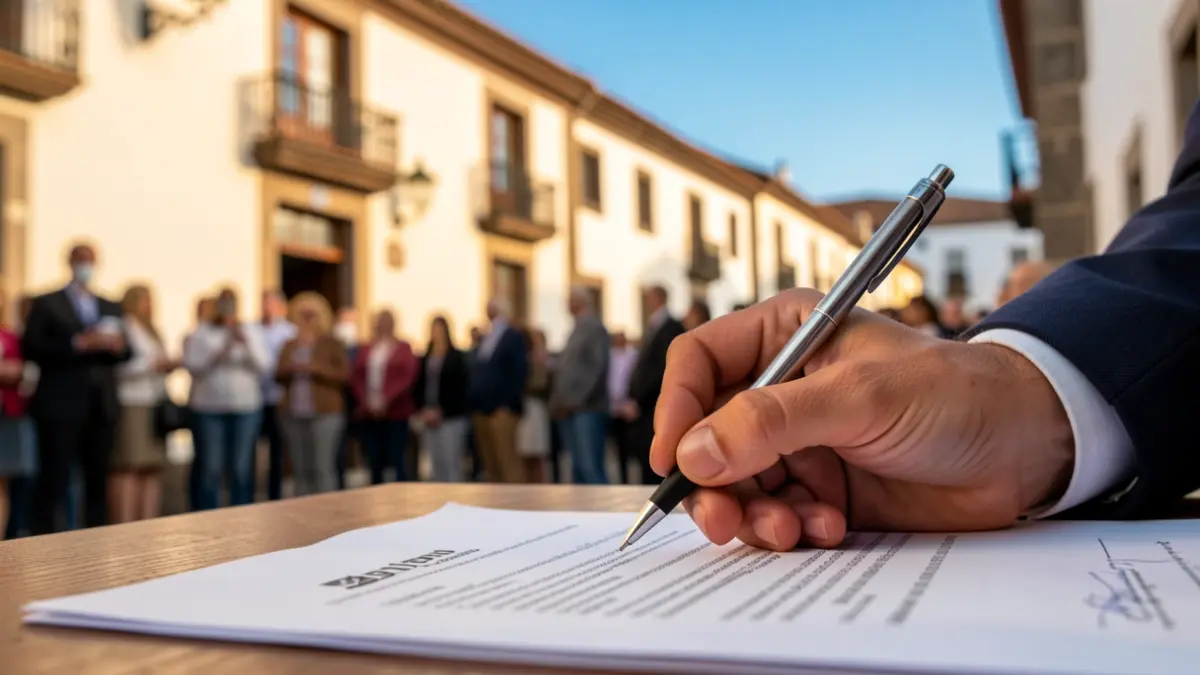 Imagen genérica de una mano firmando un documento oficial.