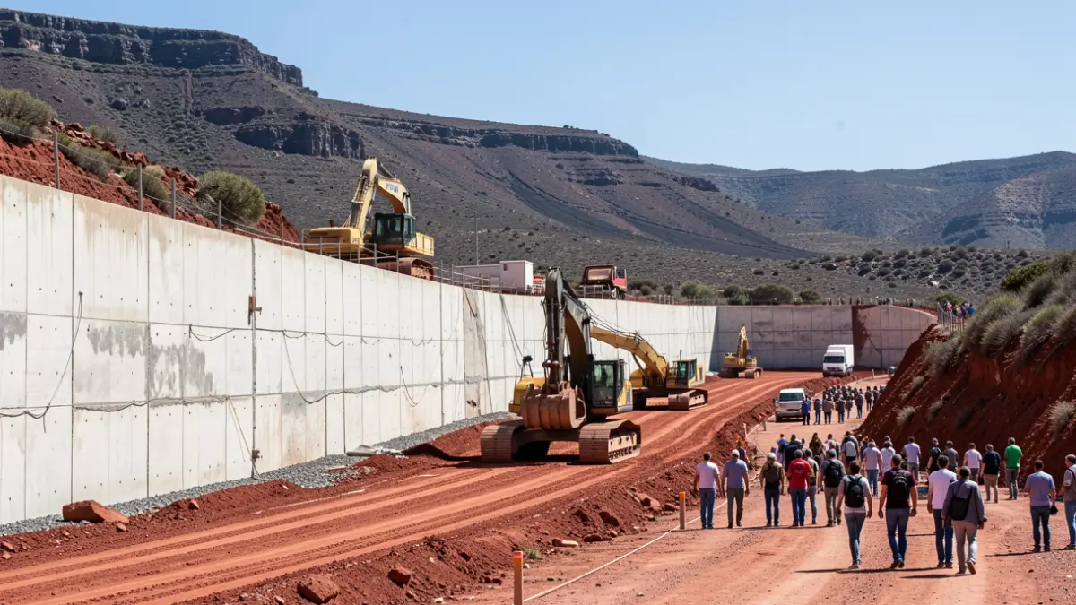 Obras de reparación en una carretera de montaña en Gran Canaria tras los daños por temporal.