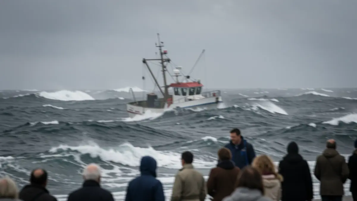 Imagen genérica de un barco pesquero en alta mar durante una tormenta.