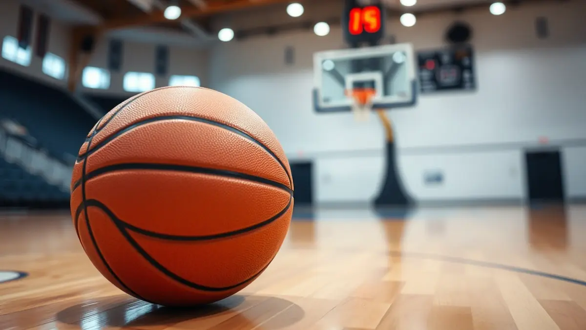 Generic image of a basketball on a court.