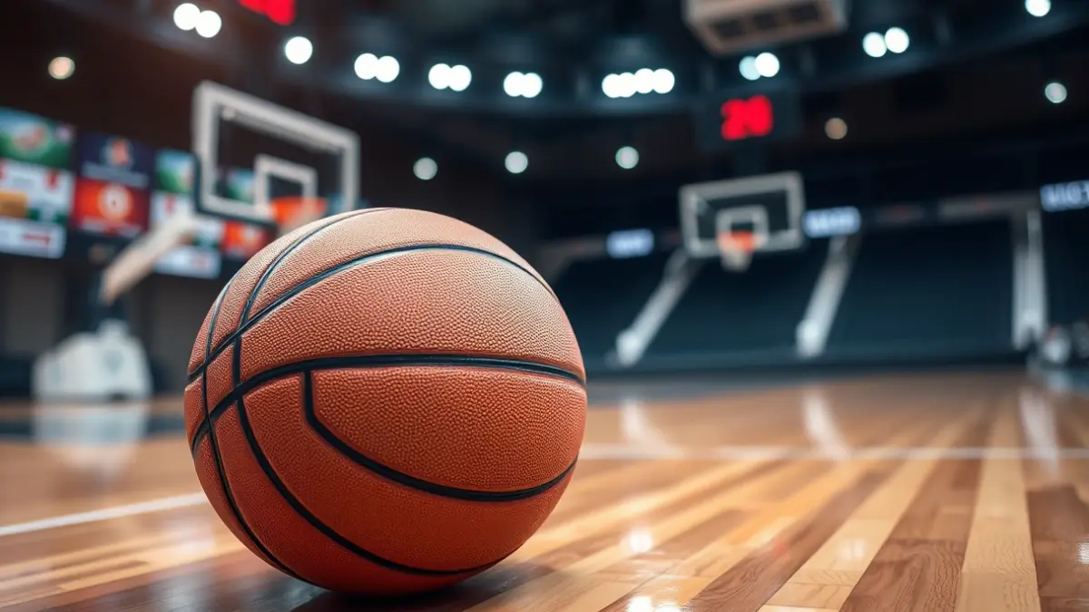 Generic image of a basketball on a court.