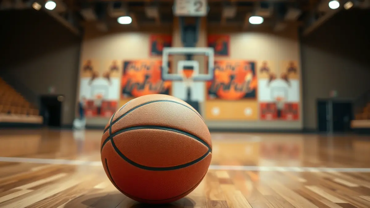 Generic image of a basketball on a court.