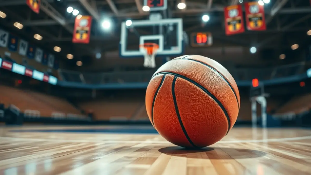 Generic image of a basketball on a court.