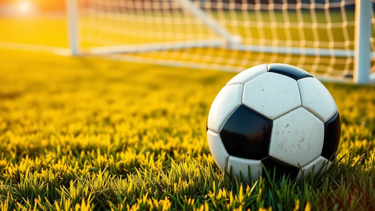 Imagen genérica de un balón de fútbol en el césped, con la portería desenfocada al fondo.