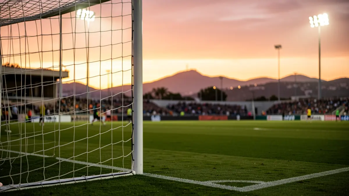 Imagen genérica de un campo de fútbol al atardecer.