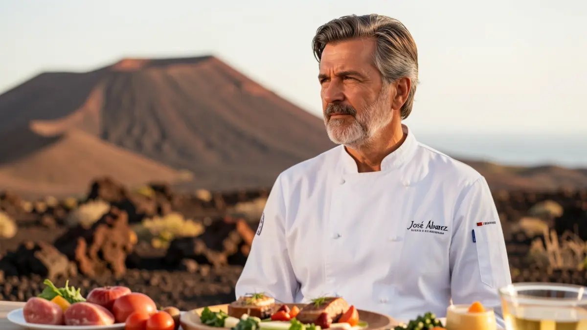 Imagen genérica de un chef admirando el paisaje volcánico de Lanzarote.