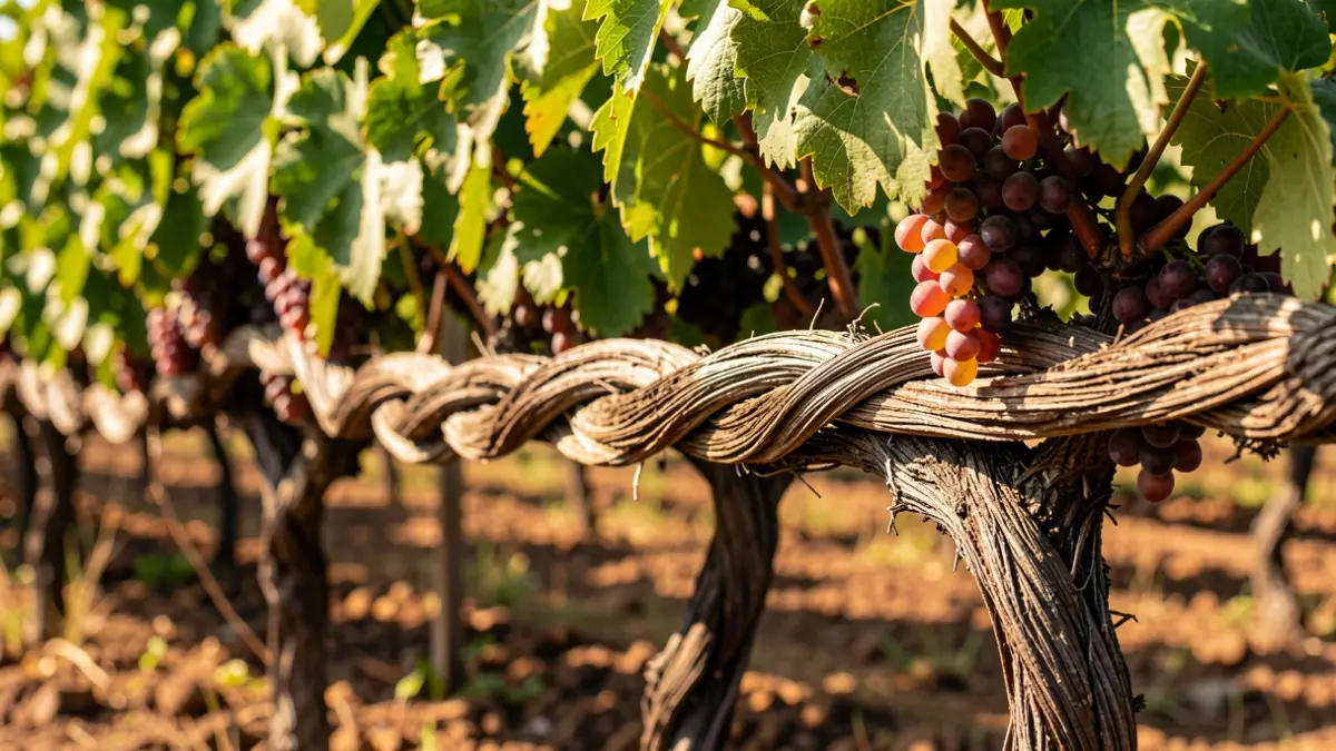 Image of vineyards in the Orotava Valley showcasing the braided vine technique.