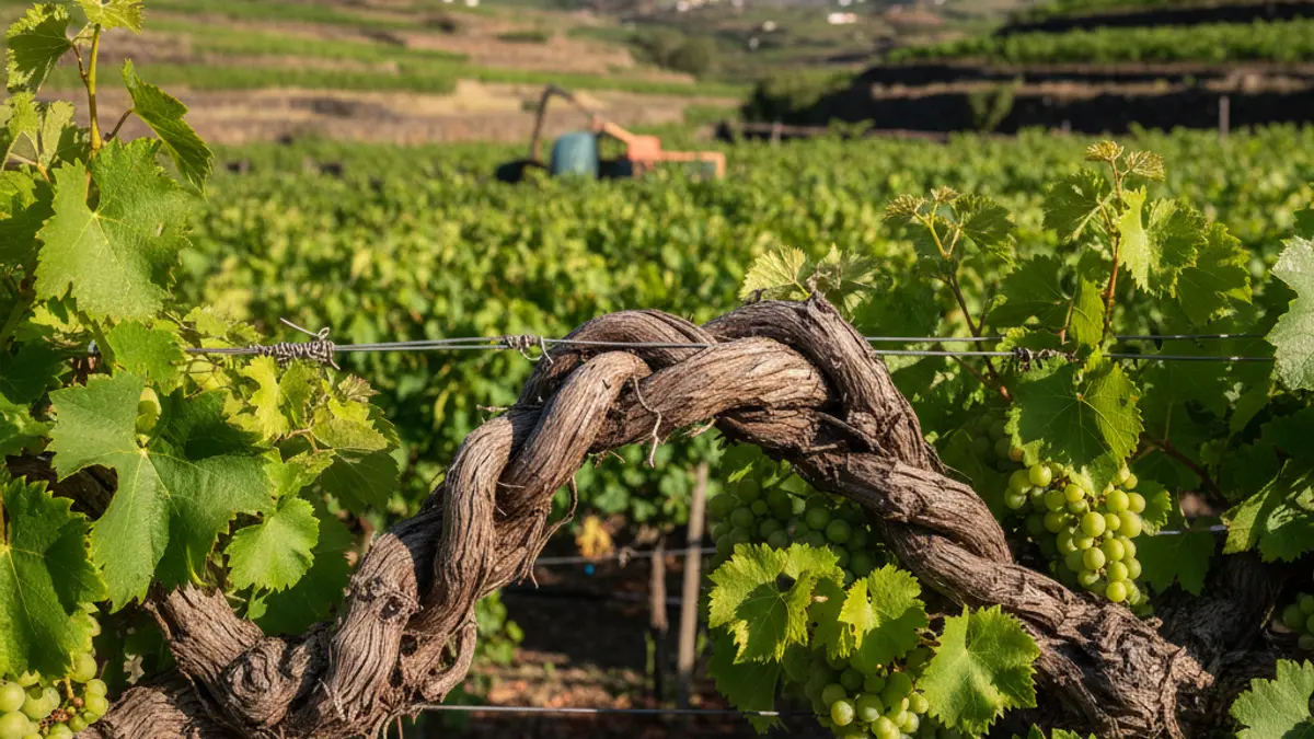 Image of the braided cordon vine cultivation technique in the Valle de La Orotava.