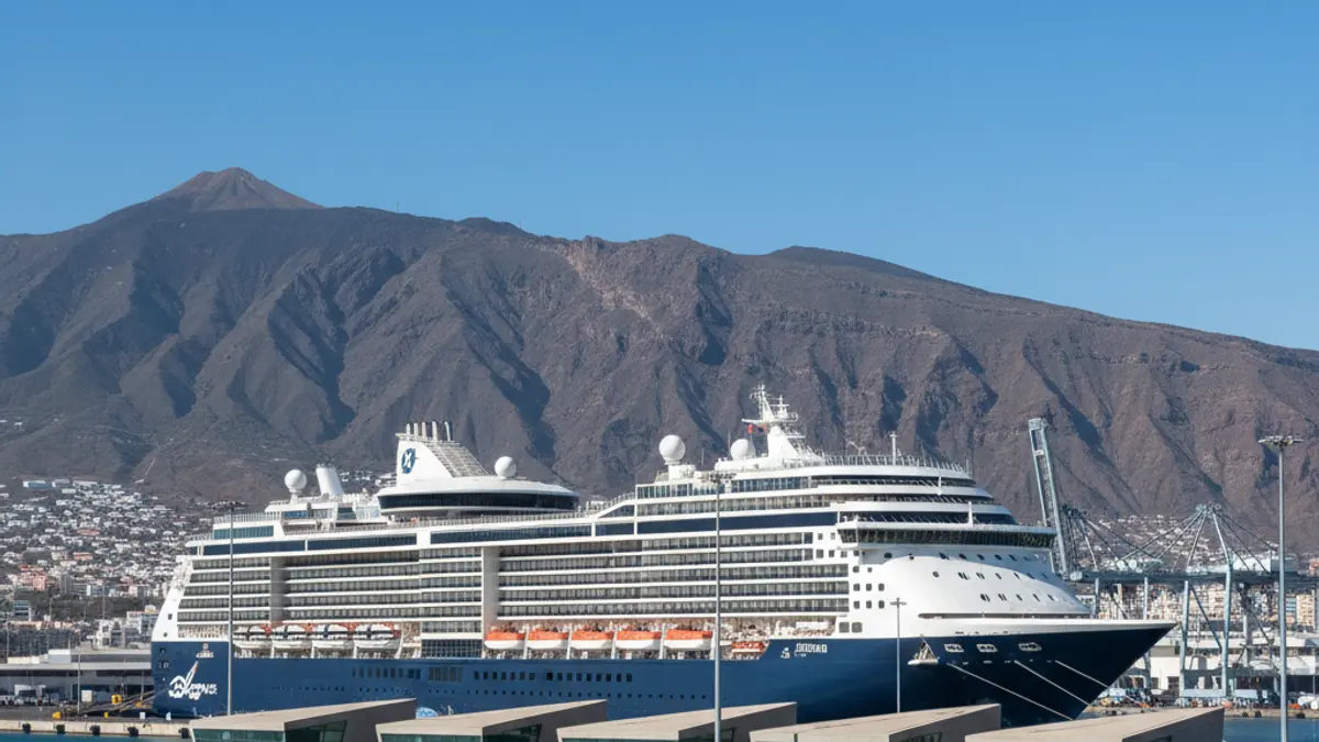 Image of a cruise ship docked at Granadilla port, Tenerife.