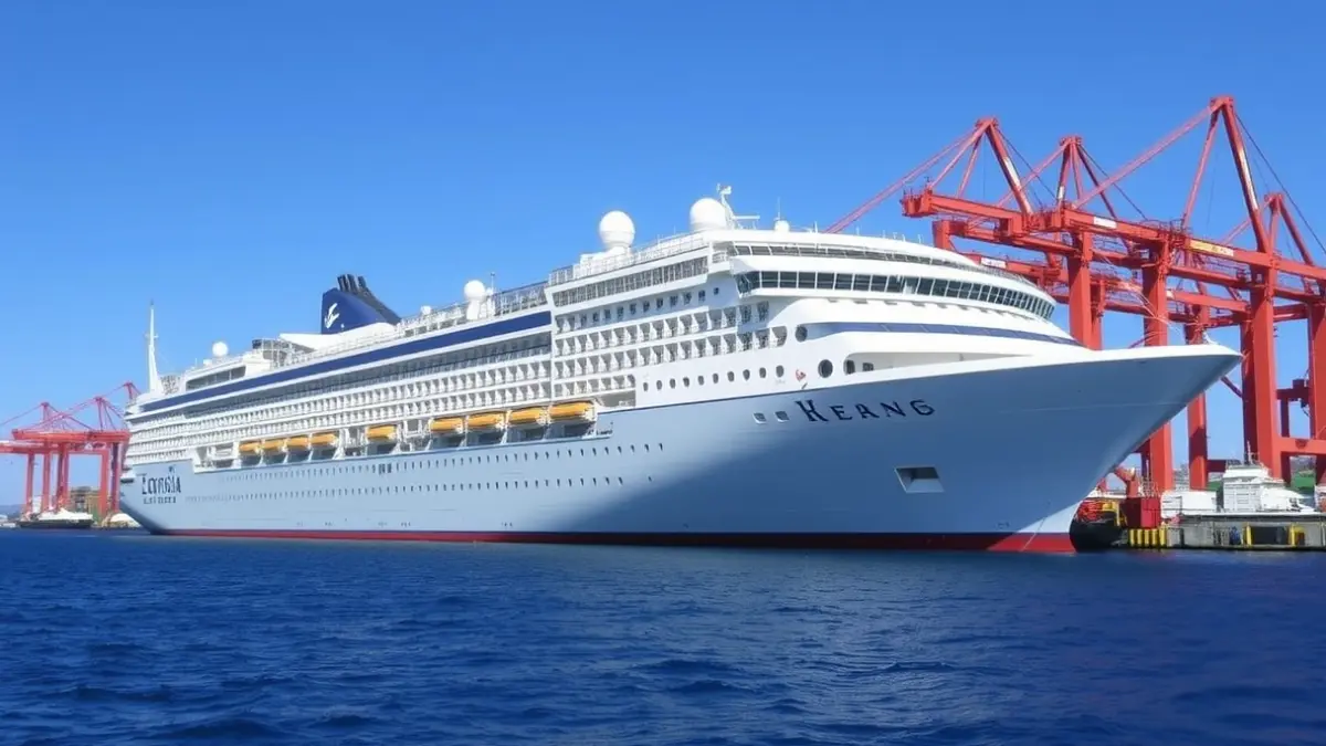 Image of a cruise ship docked at the port of Granadilla, Tenerife.