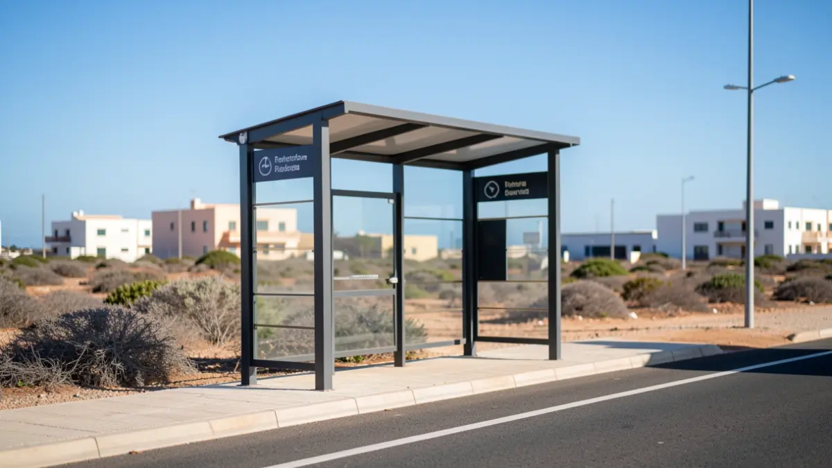 New bus stop in the El Cuchillete industrial estate, Fuerteventura.