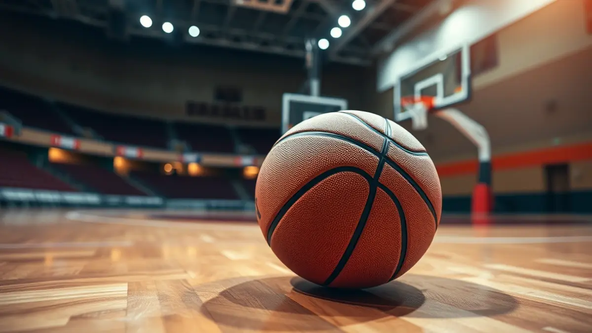 Generic image of a basketball on a court.