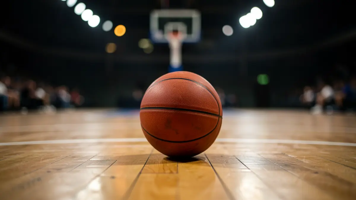 Generic image of a basketball court with a ball.