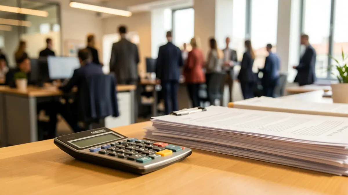 Generic image of an office desk with documents and a calculator.