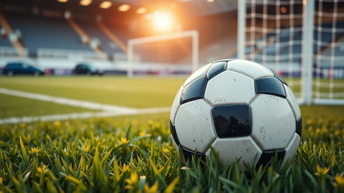 Generic image of a soccer ball on a stadium pitch.