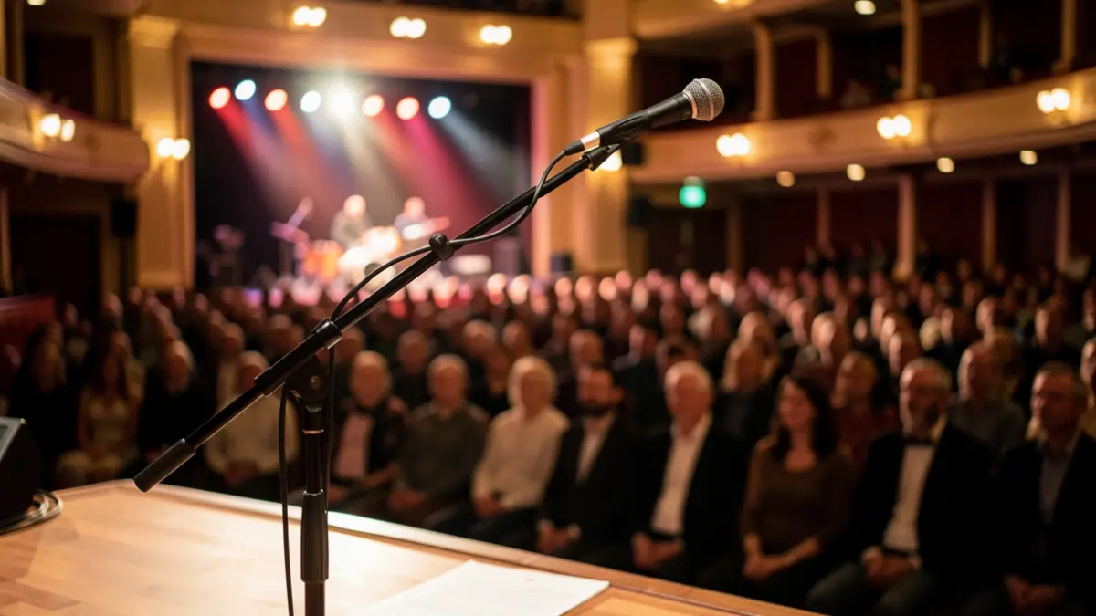 Generic image of a concert stage with warm lighting.