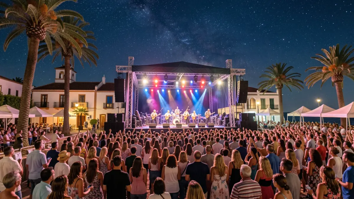 Imagen genérica de un festival de música al aire libre en Canarias con una gran banda actuando.