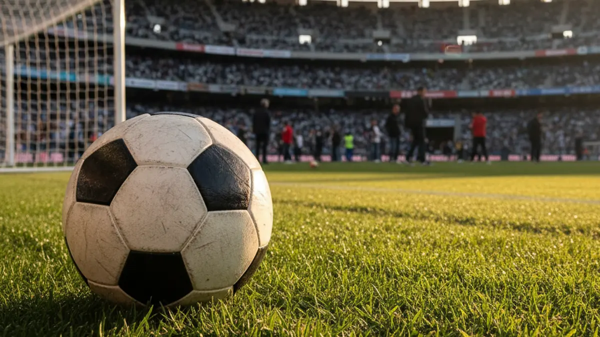 Generic image of a soccer ball on a stadium pitch.