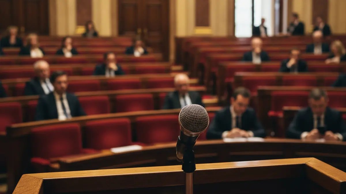 Imagen genérica de un micrófono en un podio parlamentario, simbolizando el debate político.