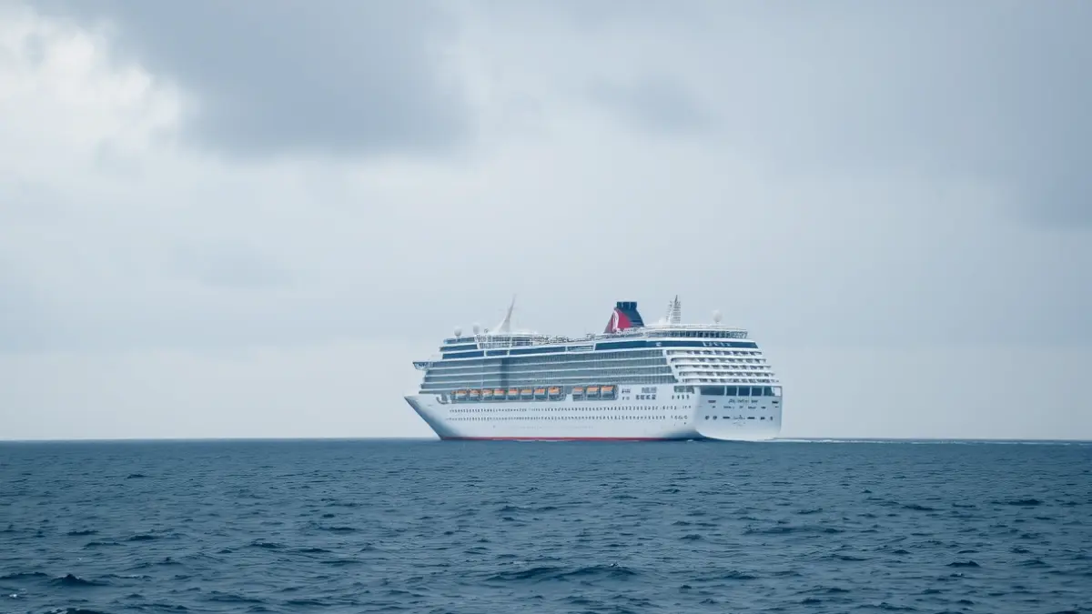 Imagen de un crucero en alta mar, con el cielo nublado, simbolizando la incertidumbre de su llegada.