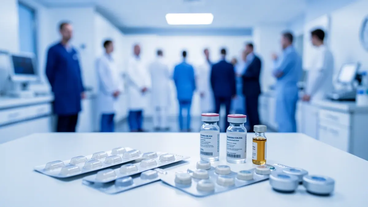 Imagen genérica de medicamentos y suministros médicos en un entorno hospitalario.