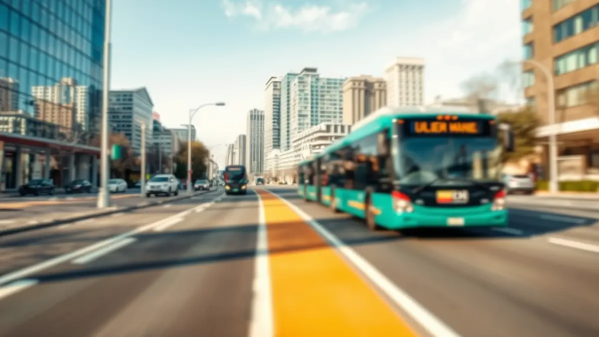 Imagen genérica de una calle urbana con carril bus, representando un proyecto de transporte público.