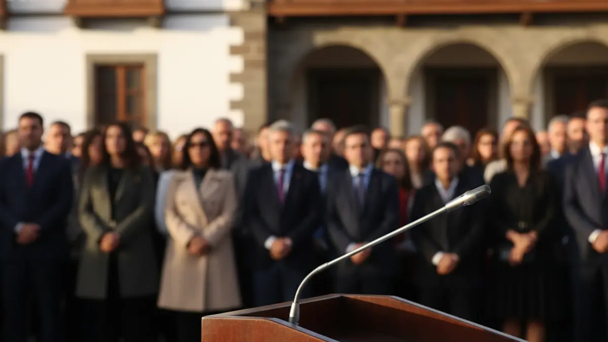 Generic image of a microphone on a podium, symbolizing political statements.