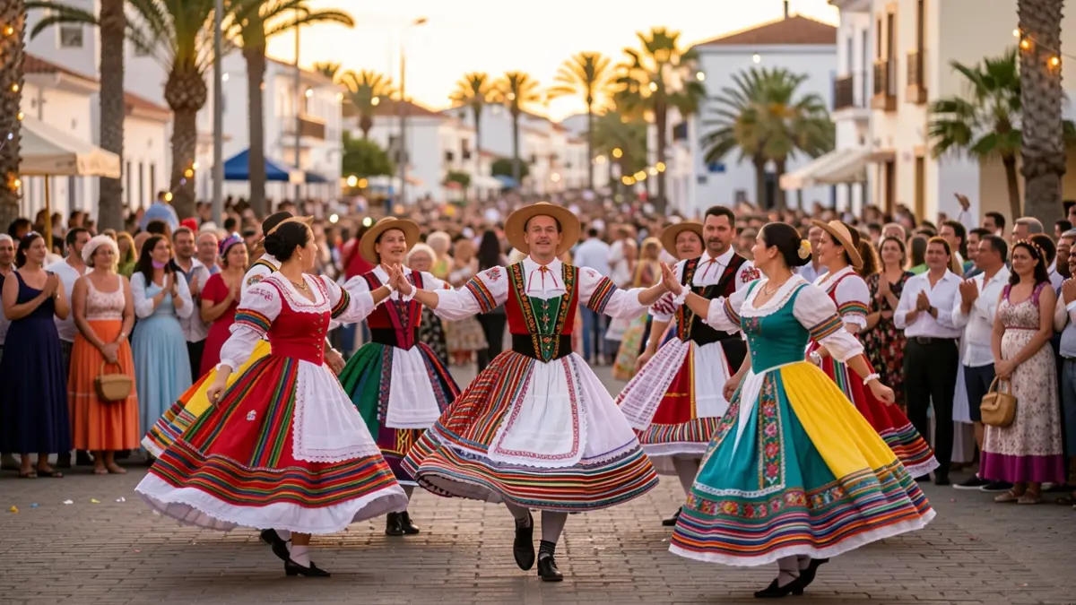 Generic image of a traditional Canarian dance with people dressed in typical costumes.