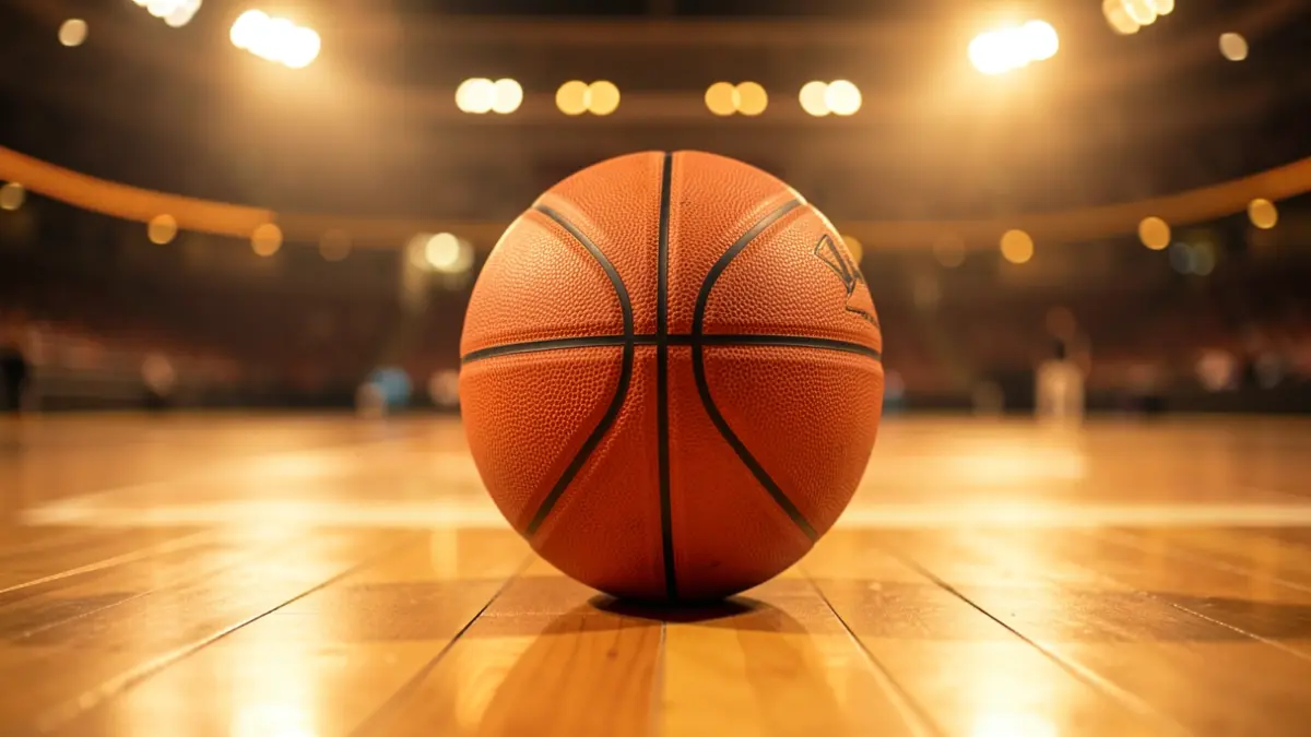 Balón de baloncesto sobre la pista del Gran Canaria Arena antes del derbi.