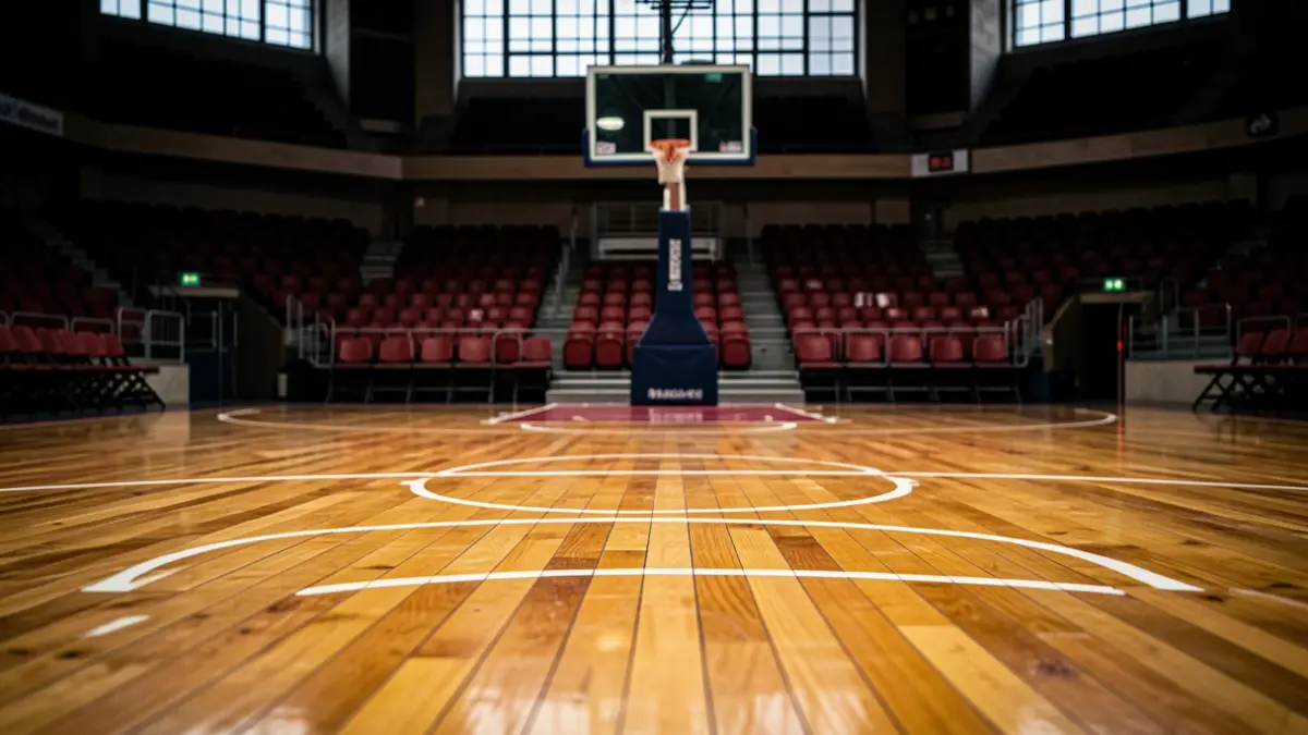 Generic image of an empty basketball court.