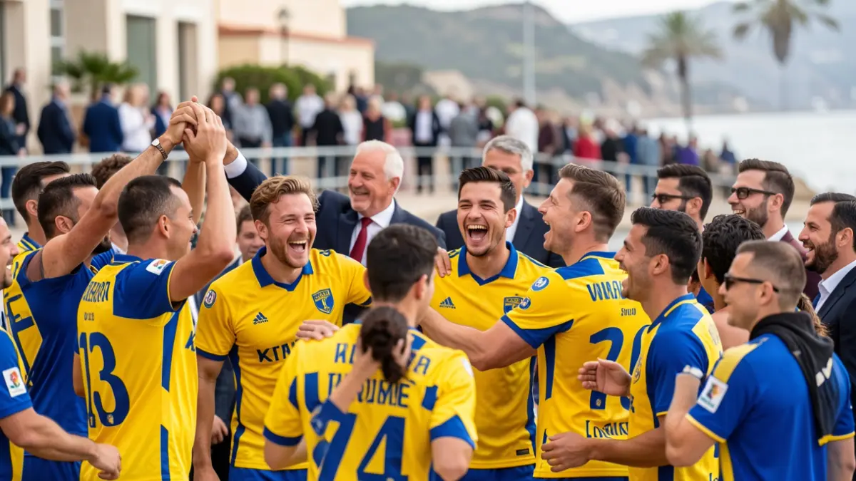 Imagen genérica de deportistas celebrando un título con autoridades.