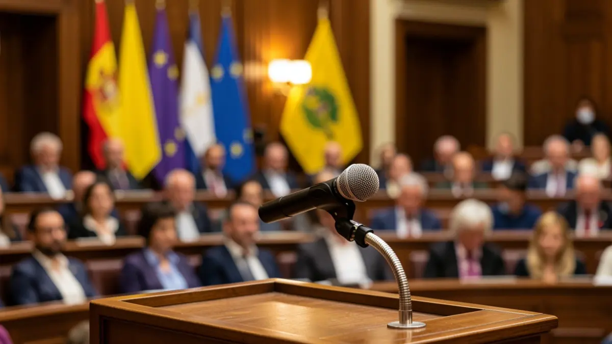 Imagen genérica de un micrófono en un atril en el Parlamento de Canarias.