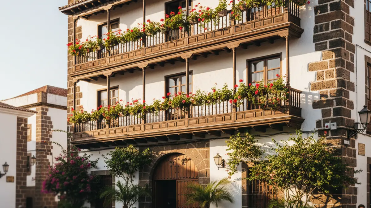 Image of the facade of an emblematic hotel in a Canarian town.