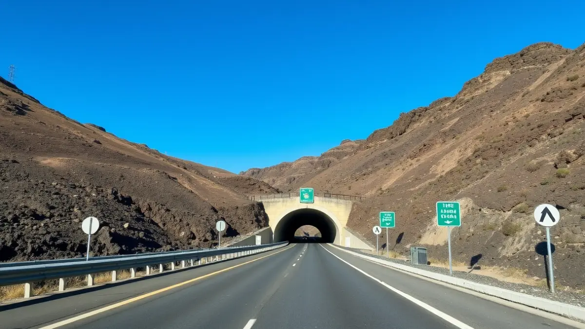Imagen de la entrada de un túnel de carretera en Gran Canaria, simbolizando los altos costes de mantenimiento.