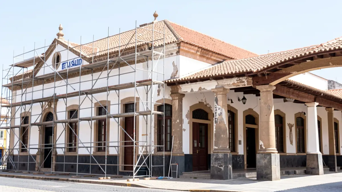 Fachada del Mercado de La Salud en Santa Cruz de Tenerife durante las obras de rehabilitación.
