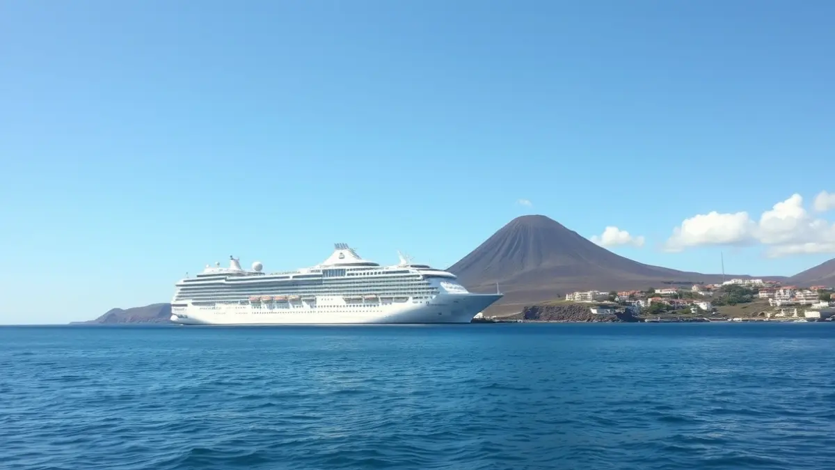 Imagen de un crucero anclado frente a la costa de una isla canaria.