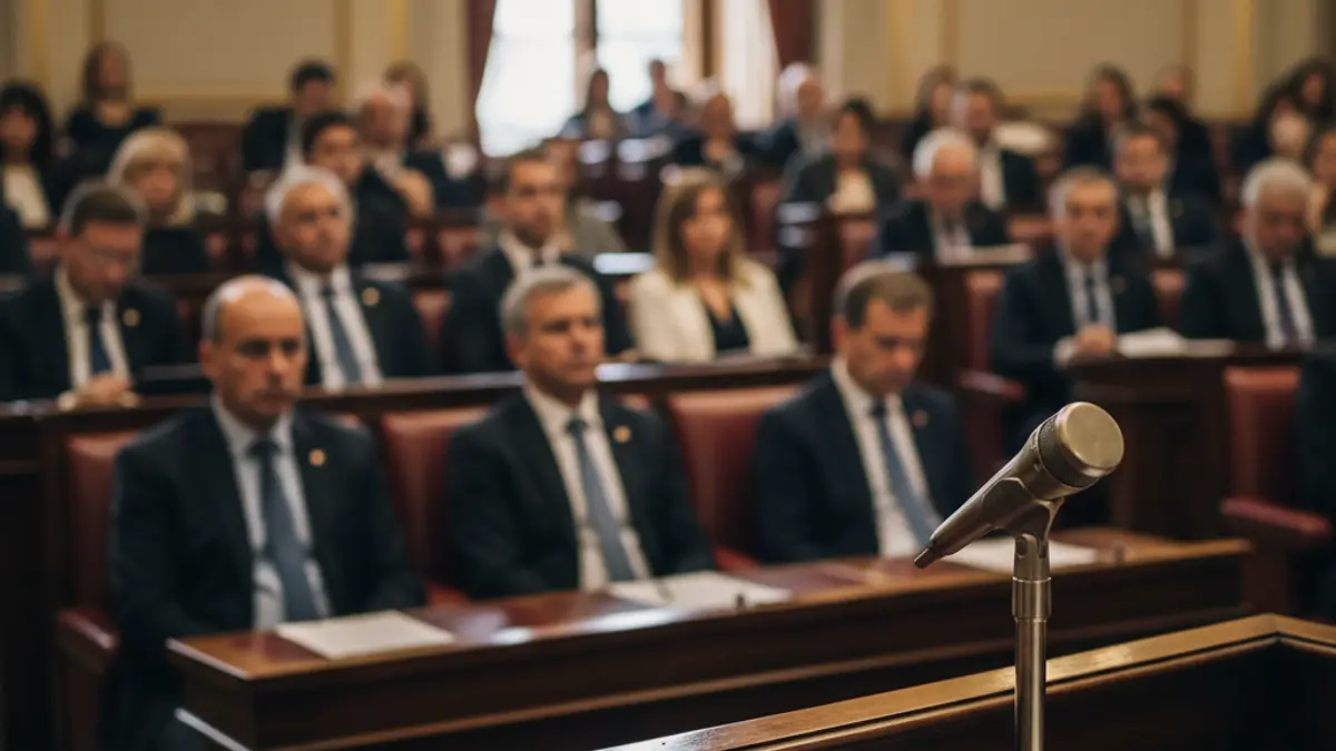 Imagen genérica de un micrófono en un podio parlamentario, simbolizando el debate político.