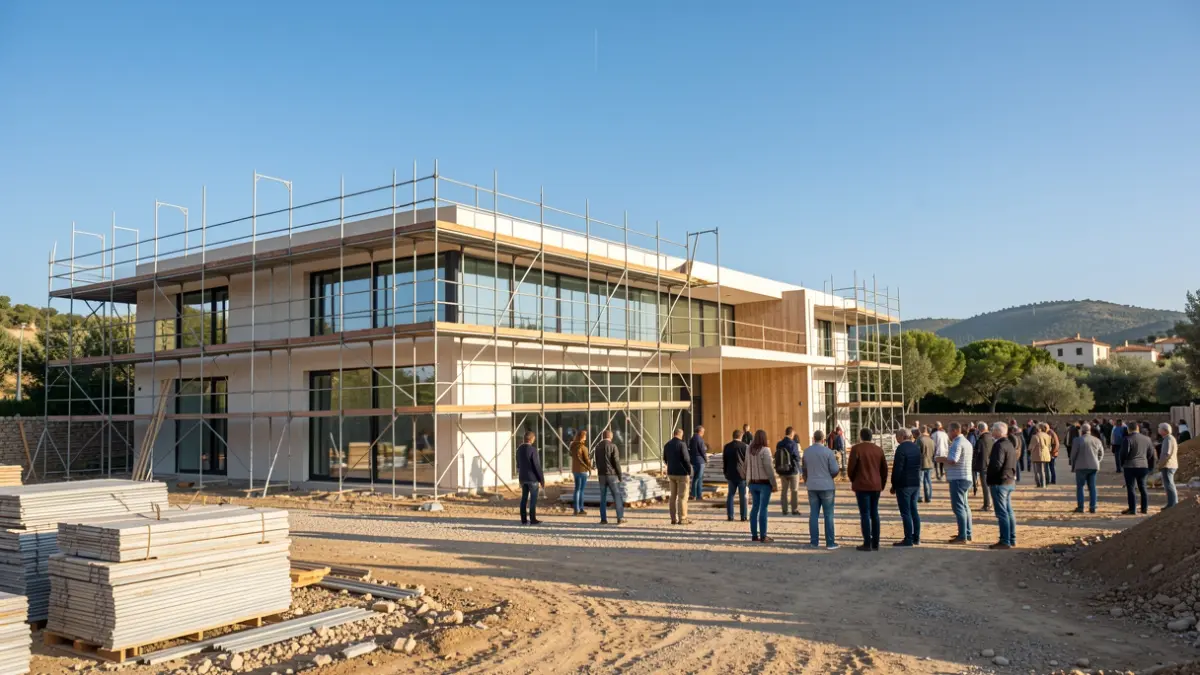 Construction works of a public infrastructure in a sunny environment.